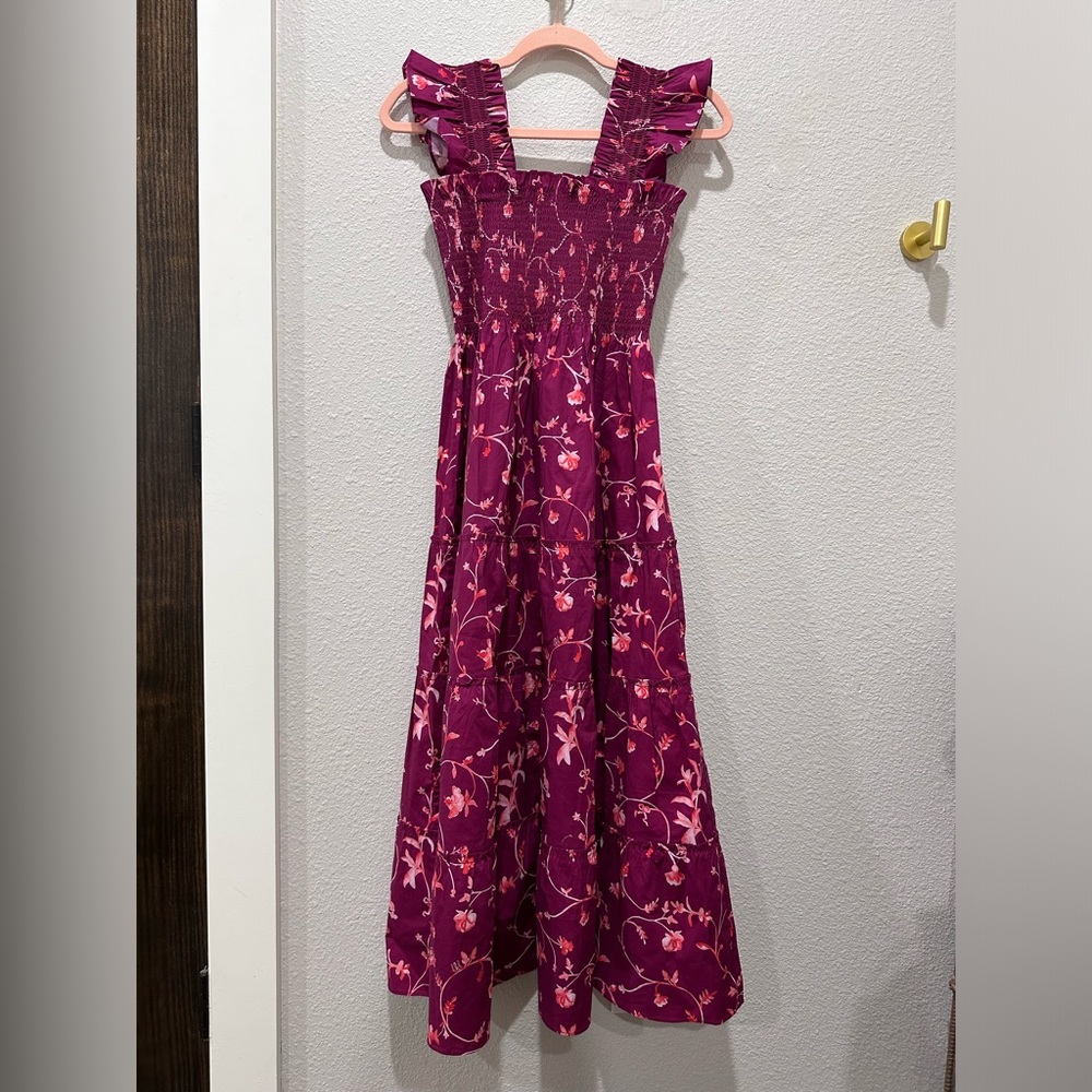 Hill House NWT Ellie Nap Midi Flutter Sleeve Dress Burgundy Botanical XS-M - Picture 9 of 9